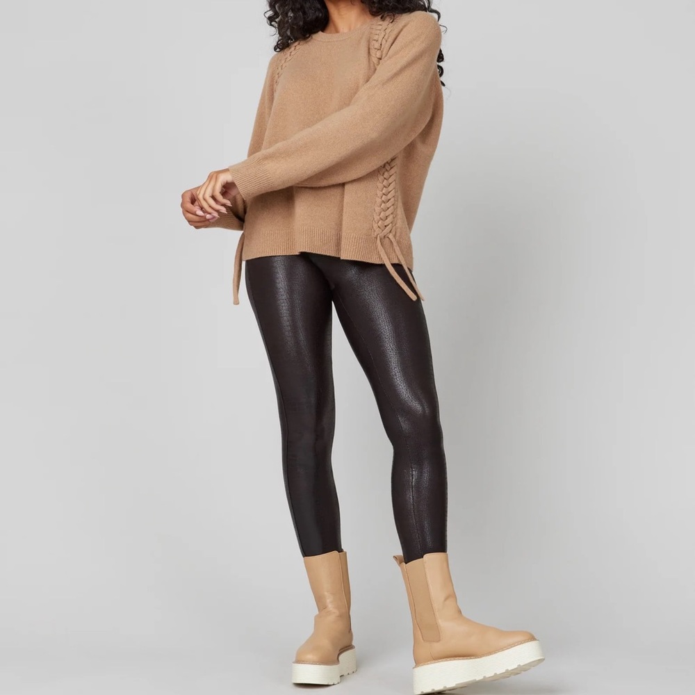 Faux Leather Croc Shine Leggings in Black/Brown - Picture 6 of 7
